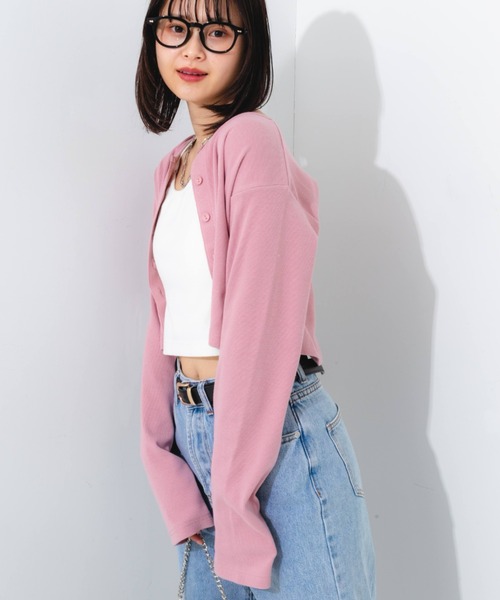 nemne store（ネンネストア）の「【2点セット】カップ付きキャミ＋コンパクトカラーカーディガン（カーディガン/ボレロ・レディース・パープル/ピンク/オレンジ/グリーン/クリーム・フリー）」の10枚目の写真