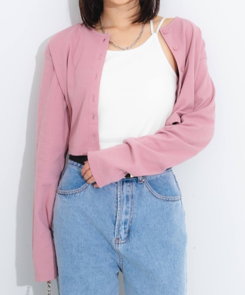 nemne store（ネンネストア）の「【2点セット】カップ付きキャミ＋コンパクトカラーカーディガン（カーディガン/ボレロ・レディース・パープル/ピンク/オレンジ/グリーン/クリーム・フリー）」の7枚目の写真