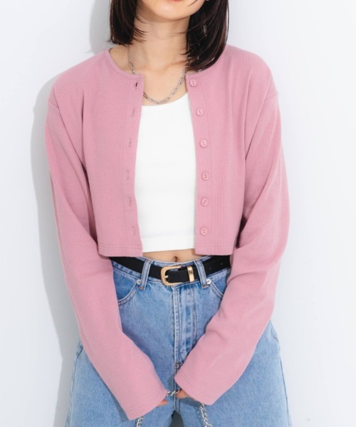 nemne store（ネンネストア）の「【2点セット】カップ付きキャミ＋コンパクトカラーカーディガン（カーディガン/ボレロ・レディース・パープル/ピンク/オレンジ/グリーン/クリーム・フリー）」の6枚目の写真