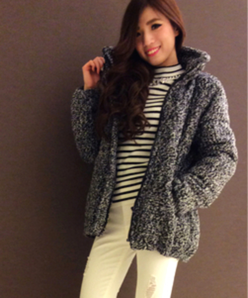 VENCEEXCHANGE（ヴァンスエクスチェンジ）の「ツィード中綿ショートジャケット          （ダウンジャケット/コート・レディース・オフホワイト/ブラック/ブルー・MEDIUM/LARGE）」の14枚目の写真