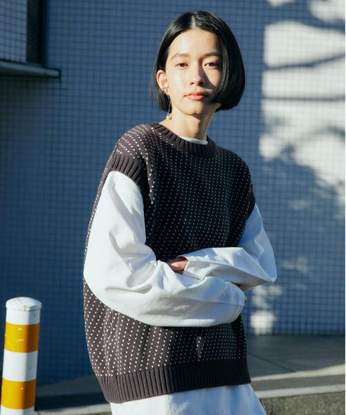 green label relaxing(グリーンレーベルリラクシング)の「【WEB限定】<GLR or> バーズアイ クルーネック ニット ベスト -ユニセックス-(ベスト・メンズ・ダークグリーン/ベージュ/ネイビー・M/S/L)」の7枚目の写真