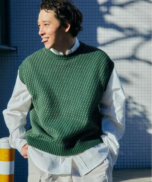 green label relaxing(グリーンレーベルリラクシング)の「【WEB限定】<GLR or> バーズアイ クルーネック ニット ベスト -ユニセックス-(ベスト・メンズ・ダークグリーン/ベージュ/ネイビー・M/S/L)」の11枚目の写真