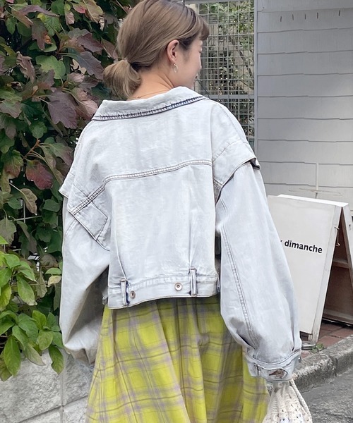 w closet（ダブルクローゼット）の「ショート丈Gジャン（デニムジャケット・レディース・ケミカルウォッシュ/キナリ・FREE）」の14枚目の写真