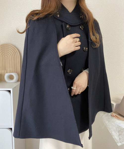 ABITOKYO(アビトーキョー)の「ダブルブレスト ケープ ジャケット(ブルゾン・レディース・ネイビー/ブラック/キャメル・FREE)」の1枚目の写真