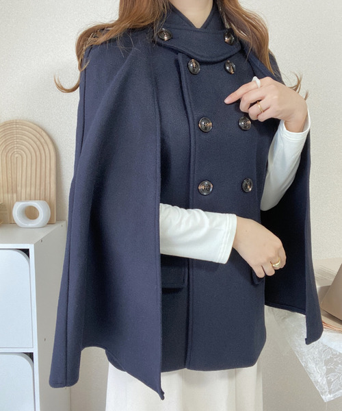ABITOKYO(アビトーキョー)の「ダブルブレスト ケープ ジャケット(ブルゾン・レディース・ネイビー/ブラック/キャメル・FREE)」の10枚目の写真