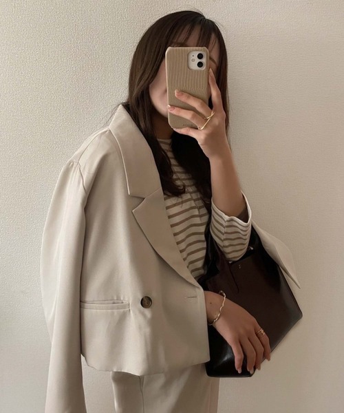 archives（アルシーヴ）の「【入荷禁止】【setupにも】ショート丈テーラードジャケット（テーラードジャケット・レディース・ブラック/アイボリー/グリーン系その他/ピンクベージュ・MEDIUM）」の2枚目の写真