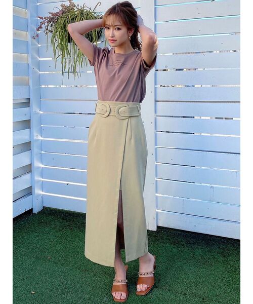 RESEXXY(リゼクシー)の「ダブルバックルレイヤードスカート(スカート・レディース・オレンジ/ブラック/アイボリー/グリーン・FREE)」の7枚目の写真