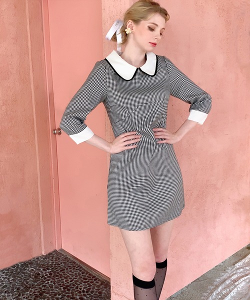 lissi Boutique(リージーブティック)の「【lissi Boutique】オードリー風チェック柄襟ワンピース(ワンピース・レディース・ブラック・FREE)」の11枚目の写真