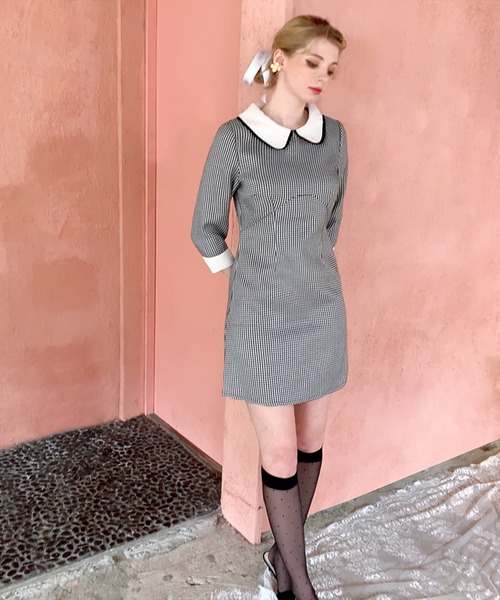 lissi Boutique(リージーブティック)の「【lissi Boutique】オードリー風チェック柄襟ワンピース(ワンピース・レディース・ブラック・FREE)」の18枚目の写真