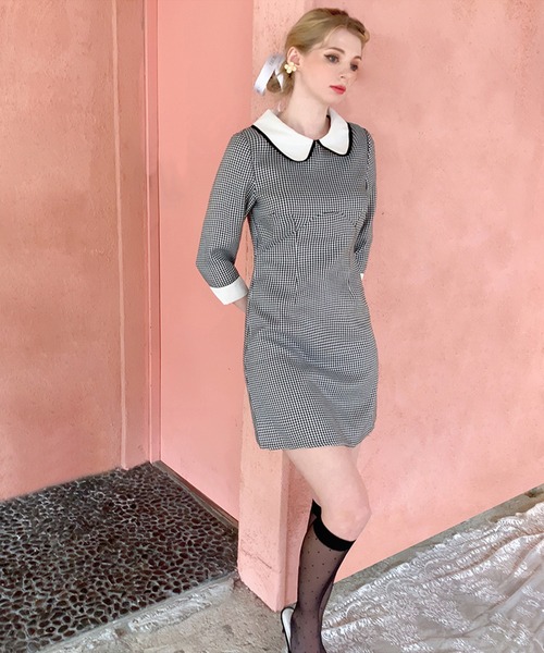 lissi Boutique(リージーブティック)の「【lissi Boutique】オードリー風チェック柄襟ワンピース(ワンピース・レディース・ブラック・FREE)」の13枚目の写真