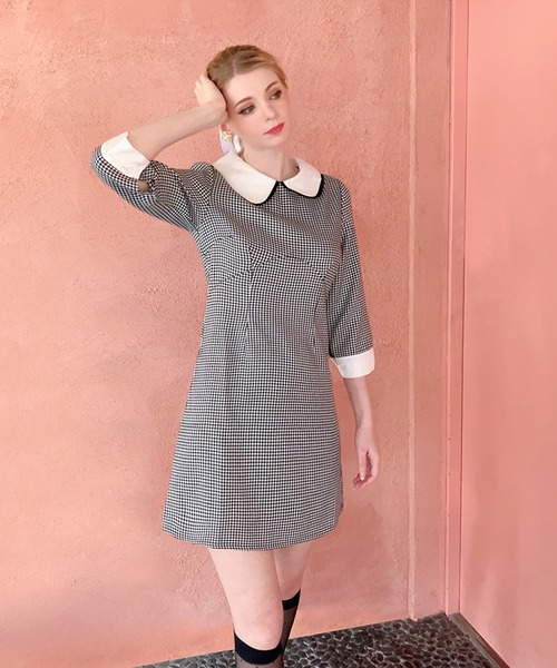 lissi Boutique(リージーブティック)の「【lissi Boutique】オードリー風チェック柄襟ワンピース(ワンピース・レディース・ブラック・FREE)」の9枚目の写真