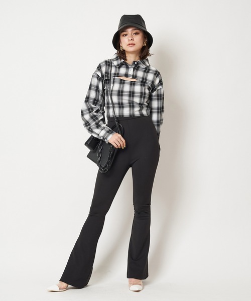 SPIRALGIRL(スパイラルガール)の「チェック柄ショートシャツ(シャツ/ブラウス・レディース・ホワイト系/ブラック系・FREE)」の10枚目の写真