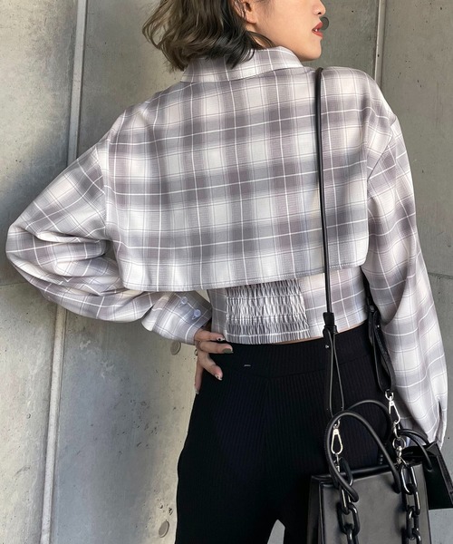 SPIRALGIRL(スパイラルガール)の「チェック柄ショートシャツ(シャツ/ブラウス・レディース・ホワイト系/ブラック系・FREE)」の9枚目の写真
