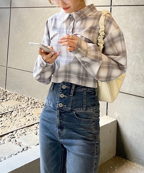 SPIRALGIRL(スパイラルガール)の「チェック柄ショートシャツ(シャツ/ブラウス・レディース・ホワイト系/ブラック系・FREE)」の13枚目の写真