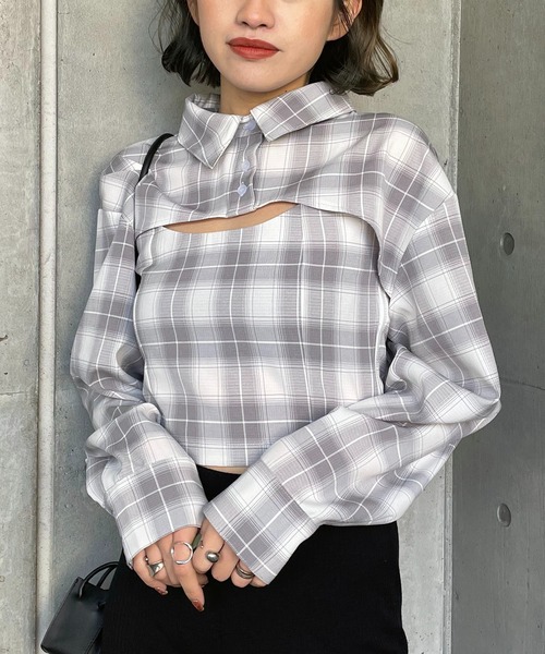 SPIRALGIRL(スパイラルガール)の「チェック柄ショートシャツ(シャツ/ブラウス・レディース・ホワイト系/ブラック系・FREE)」の15枚目の写真