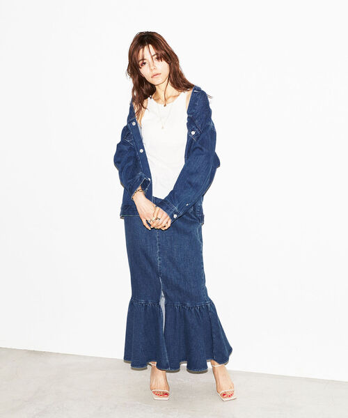 NOLLEY’S（ノーリーズ）の「タイト裾フレアロングスカート（デニムスカート・レディース・ブラック/インディゴブルー・38/36）」の14枚目の写真