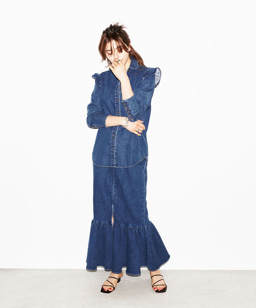 NOLLEY’S（ノーリーズ）の「タイト裾フレアロングスカート（デニムスカート・レディース・ブラック/インディゴブルー・38/36）」の8枚目の写真