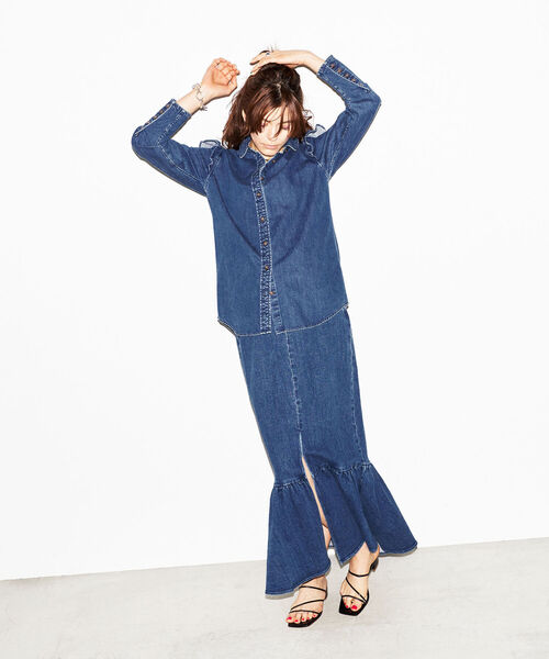 NOLLEY’S（ノーリーズ）の「タイト裾フレアロングスカート（デニムスカート・レディース・ブラック/インディゴブルー・38/36）」の16枚目の写真