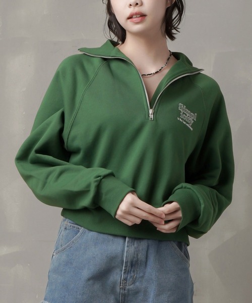 SPINNS（スピンズ）の「ワンポイントロゴ ハーフジップスウェット（スウェット・レディース・ブルー/オートミール/グリーン/ブラウン/オフホワイト・ONESIZE）」の5枚目の写真