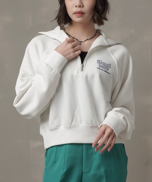 SPINNS（スピンズ）の「ワンポイントロゴ ハーフジップスウェット（スウェット・レディース・ブルー/オートミール/グリーン/ブラウン/オフホワイト・ONESIZE）」の20枚目の写真