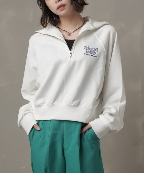 SPINNS（スピンズ）の「ワンポイントロゴ ハーフジップスウェット（スウェット・レディース・ブルー/オートミール/グリーン/ブラウン/オフホワイト・ONESIZE）」の21枚目の写真