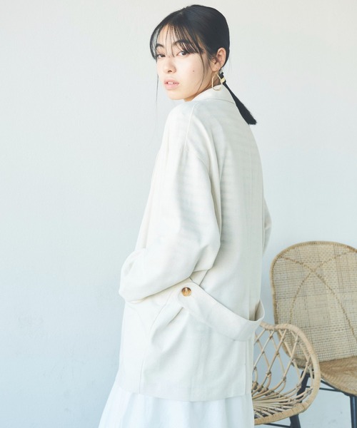Libra Cue（リブラ キュー）の「リネンミックスリラックスジャケット（テーラードジャケット・レディース・アイボリー/ブラック・FREE）」の11枚目の写真