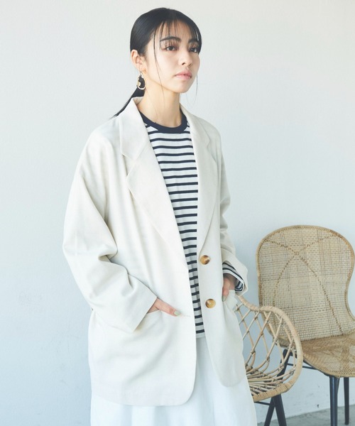 Libra Cue（リブラ キュー）の「リネンミックスリラックスジャケット（テーラードジャケット・レディース・アイボリー/ブラック・FREE）」の10枚目の写真