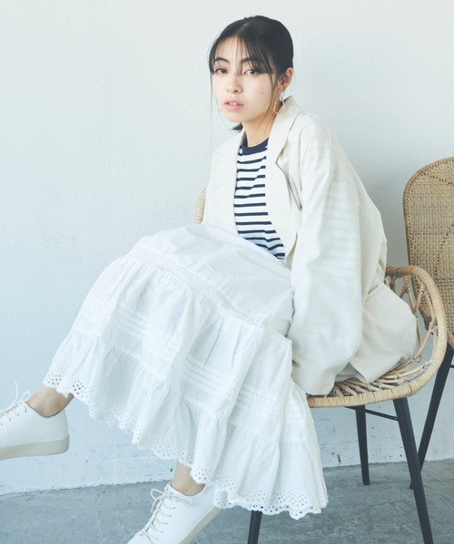 Libra Cue（リブラ キュー）の「リネンミックスリラックスジャケット（テーラードジャケット・レディース・アイボリー/ブラック・FREE）」の15枚目の写真