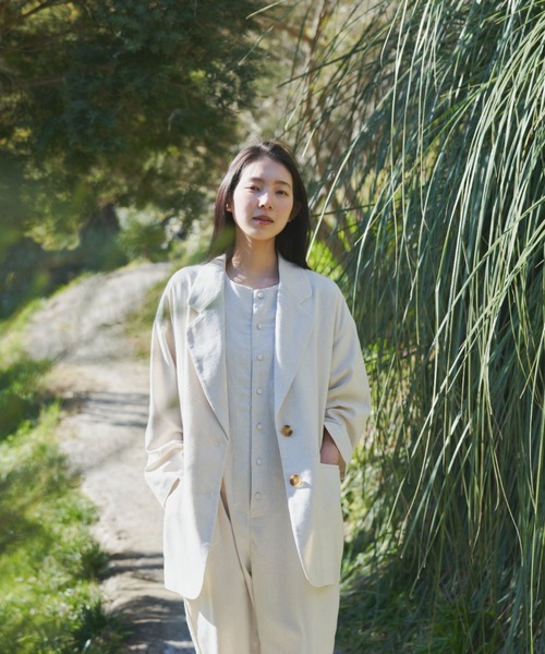 Libra Cue（リブラ キュー）の「リネンミックスリラックスジャケット（テーラードジャケット・レディース・アイボリー/ブラック・FREE）」の6枚目の写真