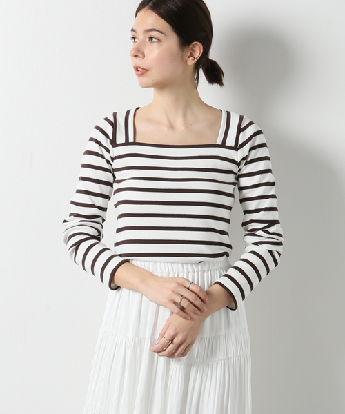 セール】スクエアネックボーダーTOPS◇（Tシャツ/カットソー
