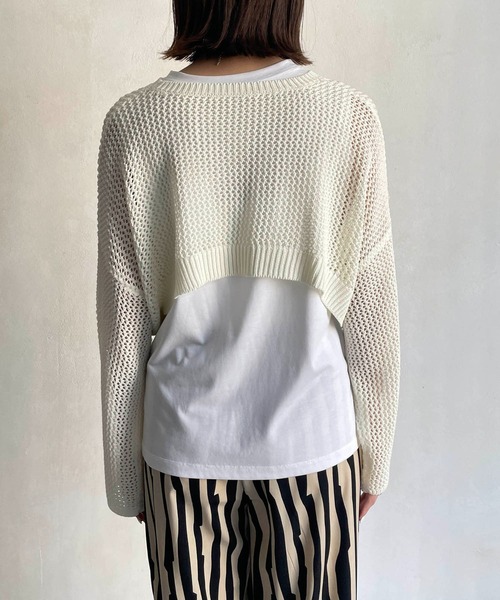 CAPRICIEUX LE'MAGE（カプリシューレマージュ）の「ショートメッシュタンクアンサンブル（ニット/セーター・レディース・チャコールグレー/ベージュ/オフホワイト・FREE）」の4枚目の写真