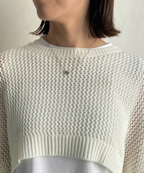 CAPRICIEUX LE'MAGE（カプリシューレマージュ）の「ショートメッシュタンクアンサンブル（ニット/セーター・レディース・チャコールグレー/ベージュ/オフホワイト・FREE）」の5枚目の写真