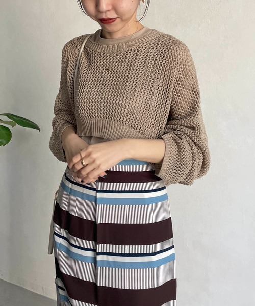 CAPRICIEUX LE'MAGE（カプリシューレマージュ）の「ショートメッシュタンクアンサンブル（ニット/セーター・レディース・チャコールグレー/ベージュ/オフホワイト・FREE）」の13枚目の写真