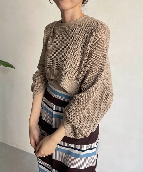 CAPRICIEUX LE'MAGE（カプリシューレマージュ）の「ショートメッシュタンクアンサンブル（ニット/セーター・レディース・チャコールグレー/ベージュ/オフホワイト・FREE）」の14枚目の写真