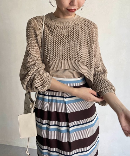 CAPRICIEUX LE'MAGE（カプリシューレマージュ）の「ショートメッシュタンクアンサンブル（ニット/セーター・レディース・チャコールグレー/ベージュ/オフホワイト・FREE）」の15枚目の写真