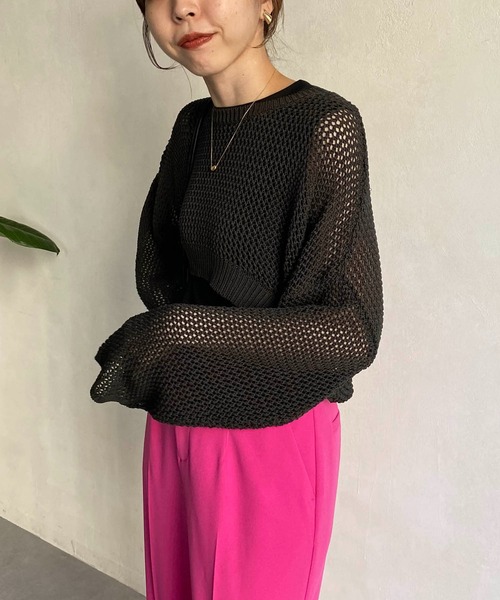 CAPRICIEUX LE'MAGE（カプリシューレマージュ）の「ショートメッシュタンクアンサンブル（ニット/セーター・レディース・チャコールグレー/ベージュ/オフホワイト・FREE）」の22枚目の写真