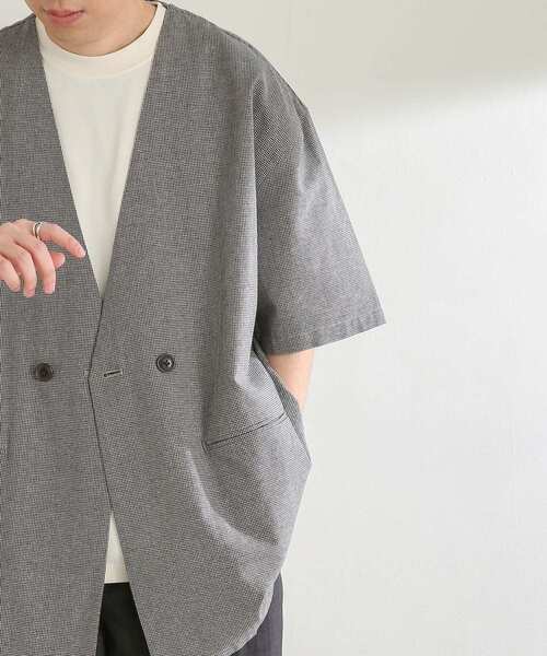 SENSE OF PLACE by URBAN RESEARCH（センスオブプレイスバイアーバンリサーチ）の「チェックノーカラージャケット(5分袖)（その他アウター・メンズ・ベージュ・LARGE/MEDIUM）」の6枚目の写真