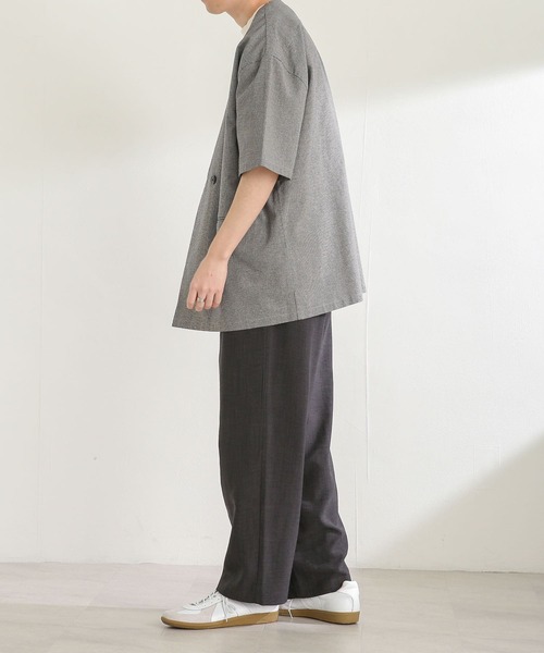 SENSE OF PLACE by URBAN RESEARCH（センスオブプレイスバイアーバンリサーチ）の「チェックノーカラージャケット(5分袖)（その他アウター・メンズ・ベージュ・LARGE/MEDIUM）」の2枚目の写真