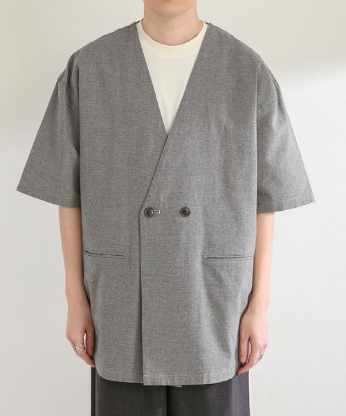 SENSE OF PLACE by URBAN RESEARCH（センスオブプレイスバイアーバンリサーチ）の「チェックノーカラージャケット(5分袖)（その他アウター・メンズ・ベージュ・LARGE/MEDIUM）」の14枚目の写真