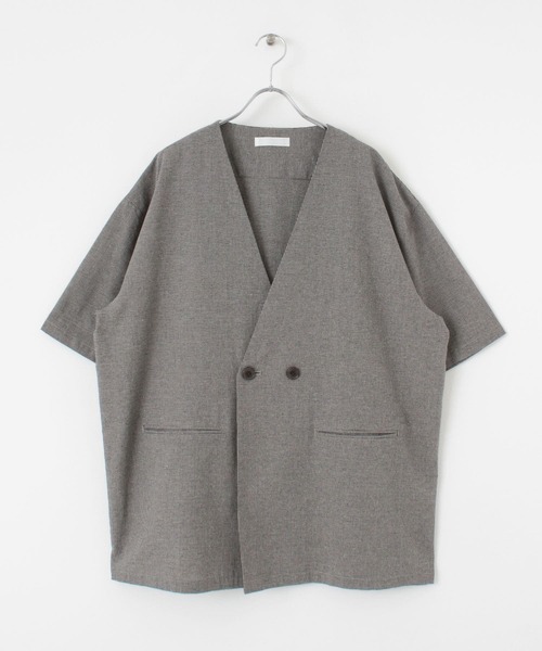 SENSE OF PLACE by URBAN RESEARCH（センスオブプレイスバイアーバンリサーチ）の「チェックノーカラージャケット(5分袖)（その他アウター・メンズ・ベージュ・LARGE/MEDIUM）」の5枚目の写真