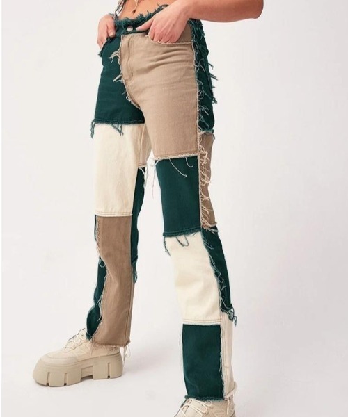 Opinion korean town（オピニオン コリアン タウン）の「Patchwork denim（デニムパンツ・レディース・グリーン/ブルー/パープル/ベージュ・L/M/S）」の17枚目の写真