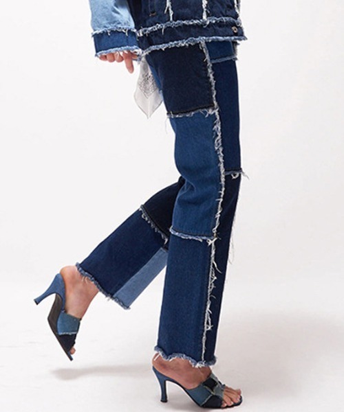 Opinion korean town（オピニオン コリアン タウン）の「Patchwork denim（デニムパンツ・レディース・グリーン/ブルー/パープル/ベージュ・L/M/S）」の14枚目の写真