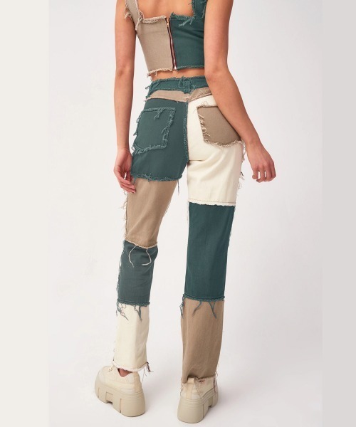 Opinion korean town（オピニオン コリアン タウン）の「Patchwork denim（デニムパンツ・レディース・グリーン/ブルー/パープル/ベージュ・L/M/S）」の18枚目の写真