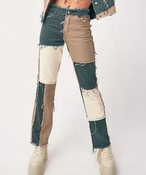 Opinion korean town（オピニオン コリアン タウン）の「Patchwork denim（デニムパンツ・レディース・グリーン/ブルー/パープル/ベージュ・L/M/S）」の8枚目の写真