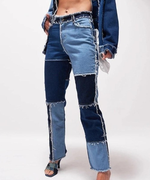 Opinion korean town（オピニオン コリアン タウン）の「Patchwork denim（デニムパンツ・レディース・グリーン/ブルー/パープル/ベージュ・L/M/S）」の12枚目の写真