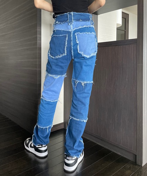 Opinion korean town（オピニオン コリアン タウン）の「Patchwork denim（デニムパンツ・レディース・グリーン/ブルー/パープル/ベージュ・L/M/S）」の21枚目の写真