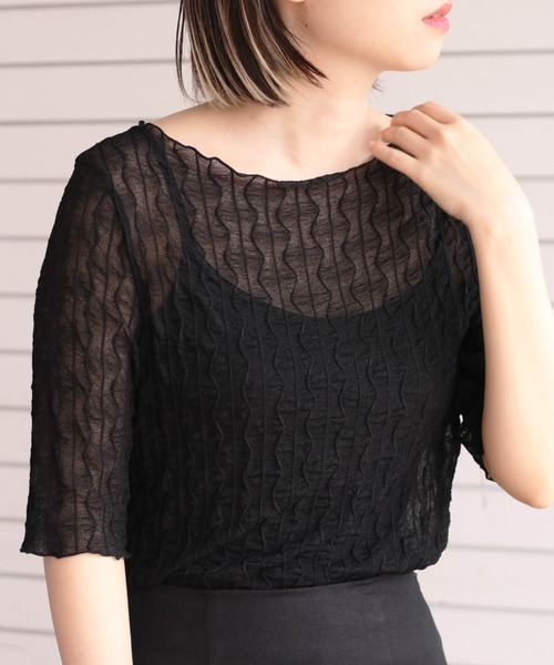 cepo（セポ）の「シアージャガードハーフスリーブＴｅｅ（Tシャツ/カットソー・レディース・ブラック/オフホワイト・M）」の2枚目の写真