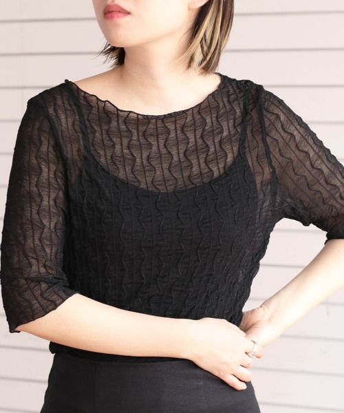 cepo（セポ）の「シアージャガードハーフスリーブＴｅｅ（Tシャツ/カットソー・レディース・ブラック/オフホワイト・M）」の9枚目の写真