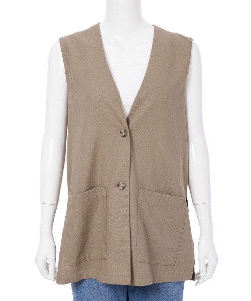 fifth(フィフス)の「リネン混ノーカラージレ(その他トップス・レディース・ブラック/モカ/ナチュラル・M)」の2枚目の写真