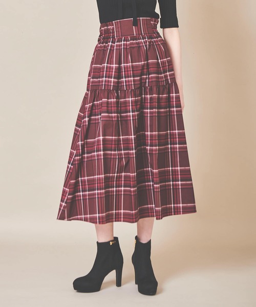 31 Sons de mode（トランテアン　ソン　ドゥ　モード）の「チェックプリントタフタスカート（スカート・レディース・ピンク/ブラウン/ベージュ・36）」の2枚目の写真